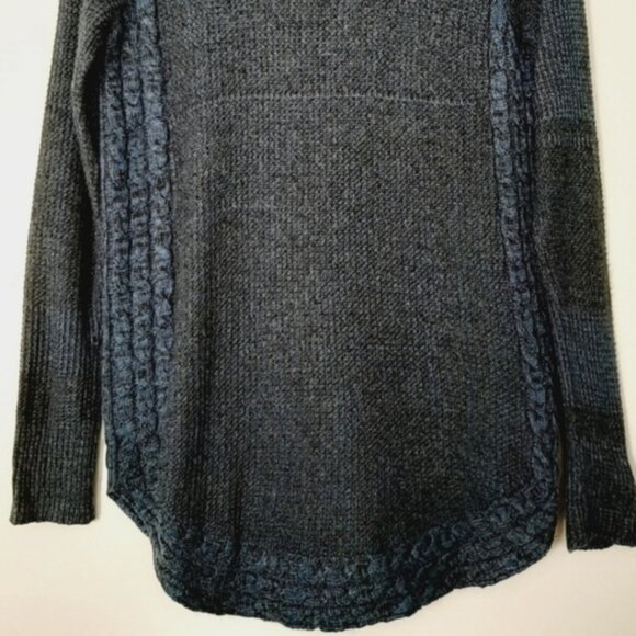 ONYX Cable Knit Sides Crewneck Sweater Rounded Hem Soft Top Marled Blue Sz M - Picture 3 of 14